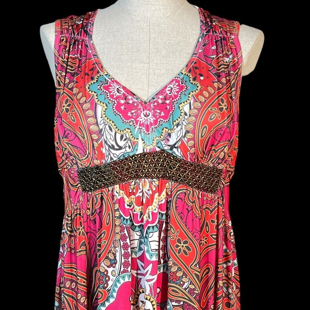 Womens Style & Co Sleeveless Maxi Dress Pink Orange Floral Size Large Hippie Y2K